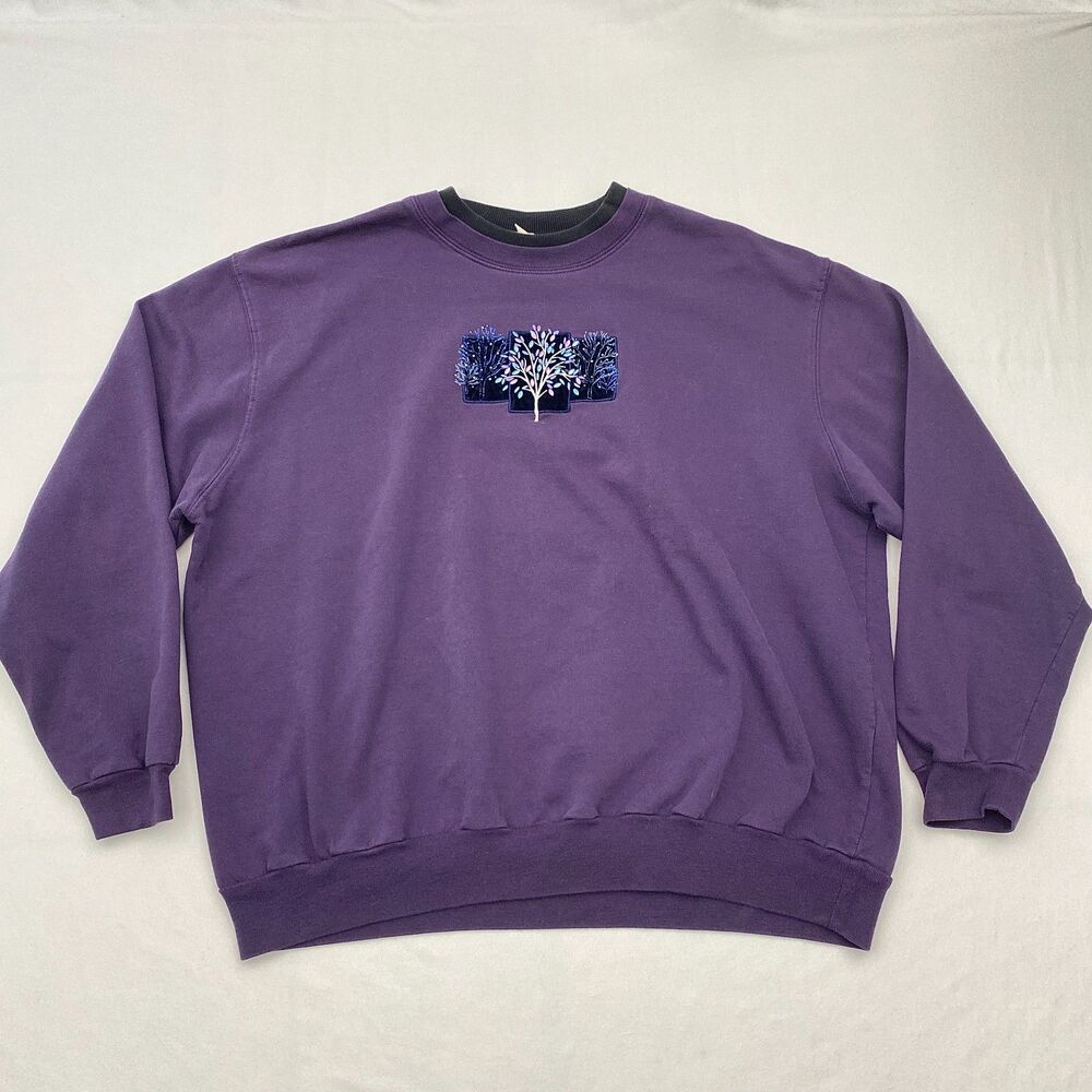 Top Stitch Embroidered Sweatshirt Womens 2X Purple Grandmacore Vintage